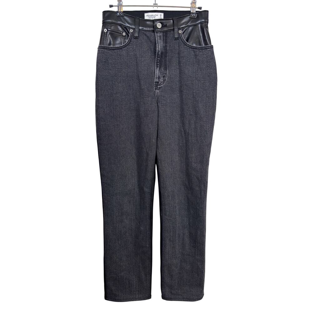 Abercrombie & Fitch Ankle Straight Jeans Womens 6L 28 Black Hi Rise Faux Leather